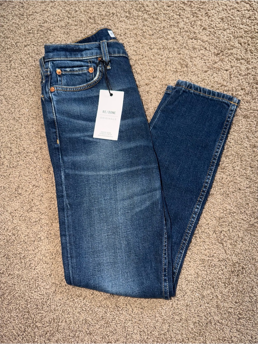 RE/DONE High-Rise Ankle Crop Jeans in Dark Blue